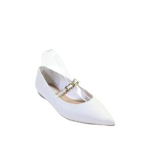 Steven Womerns Leather Chain Link Pointed Toe Milla Ballet Flats White Size 9.5